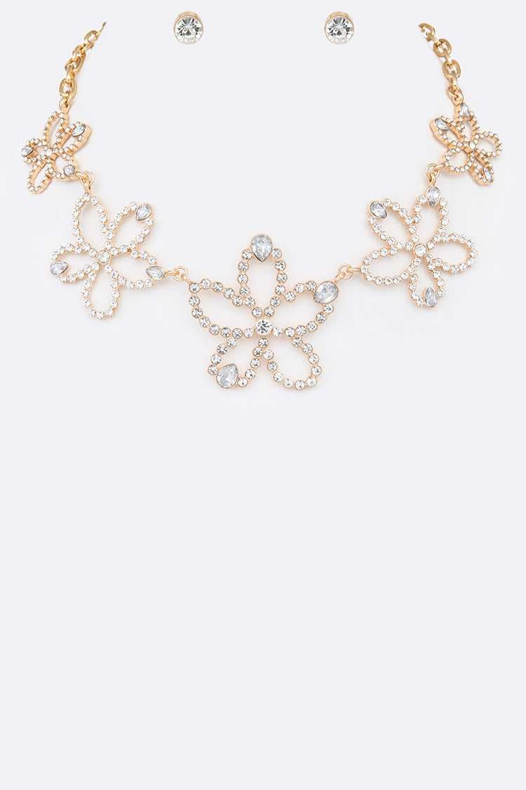 Crystal Floral Cutout Necklace Set