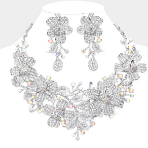 Crystal Floral Leaf Necklace Set