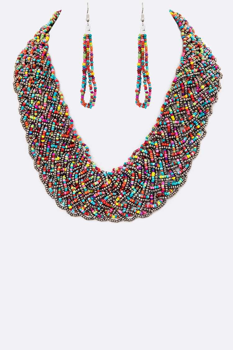 Woven Seed Bead Necklace Set