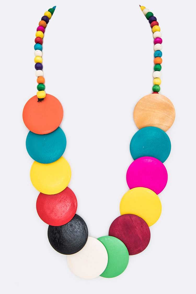 Mixed Color Wooden Disk Necklace