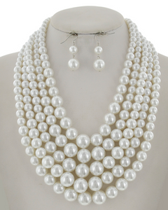 5 Row Pearl Necklace Set **Most Colors Available for Next Day Shipping**