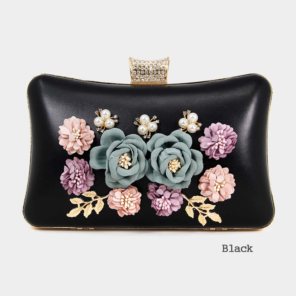 Embellished Flower Pearl Clutch  **Available for Next Day Shipping**