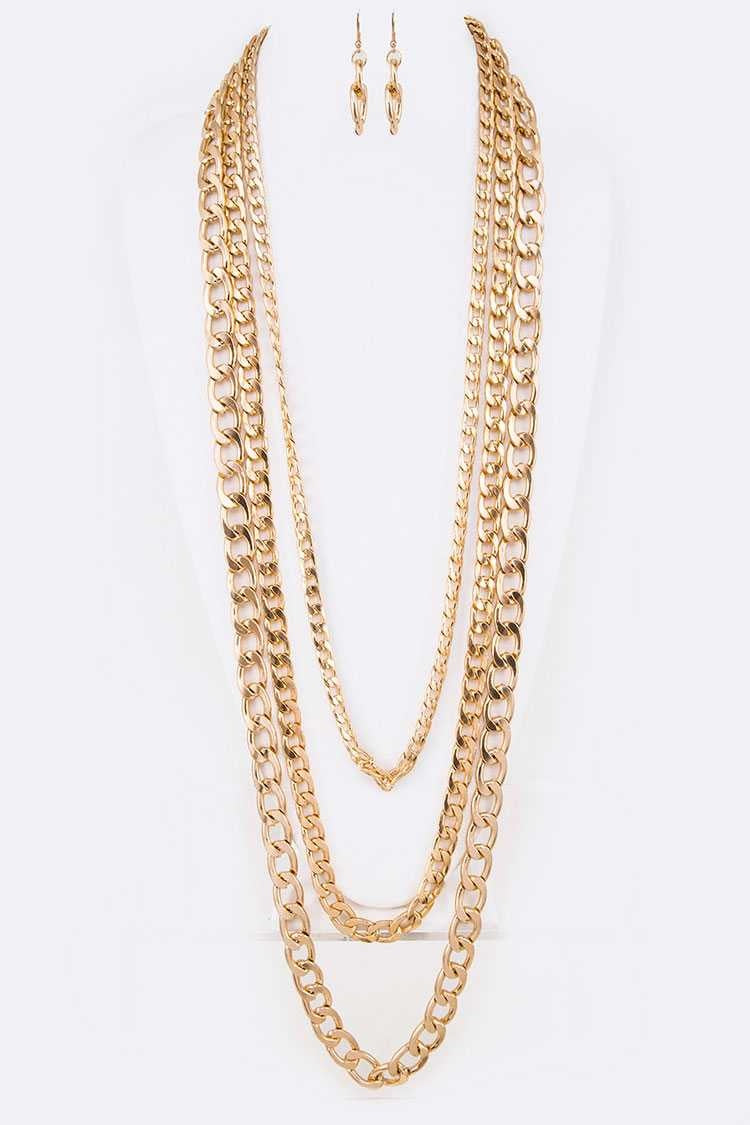 Long Chunky Chains Necklace Set