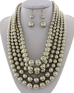 Graduated Multi Metal Bead Necklace Set *Available for Next Day Shipping**